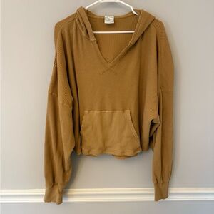 Offline aerie waffle pattern v front crop lightweight hoodie. L